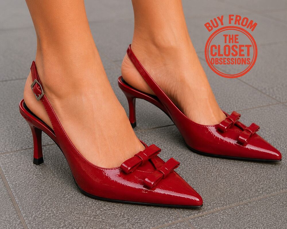 Zara NWT Red Patent Bow Slingback Pointed Toe Heels 9